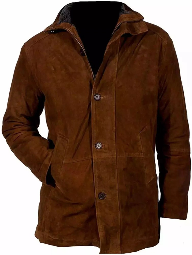 Men's Brown Genuine Suede Leather Pea Coat All Sizes Also Custom XS to 5XL