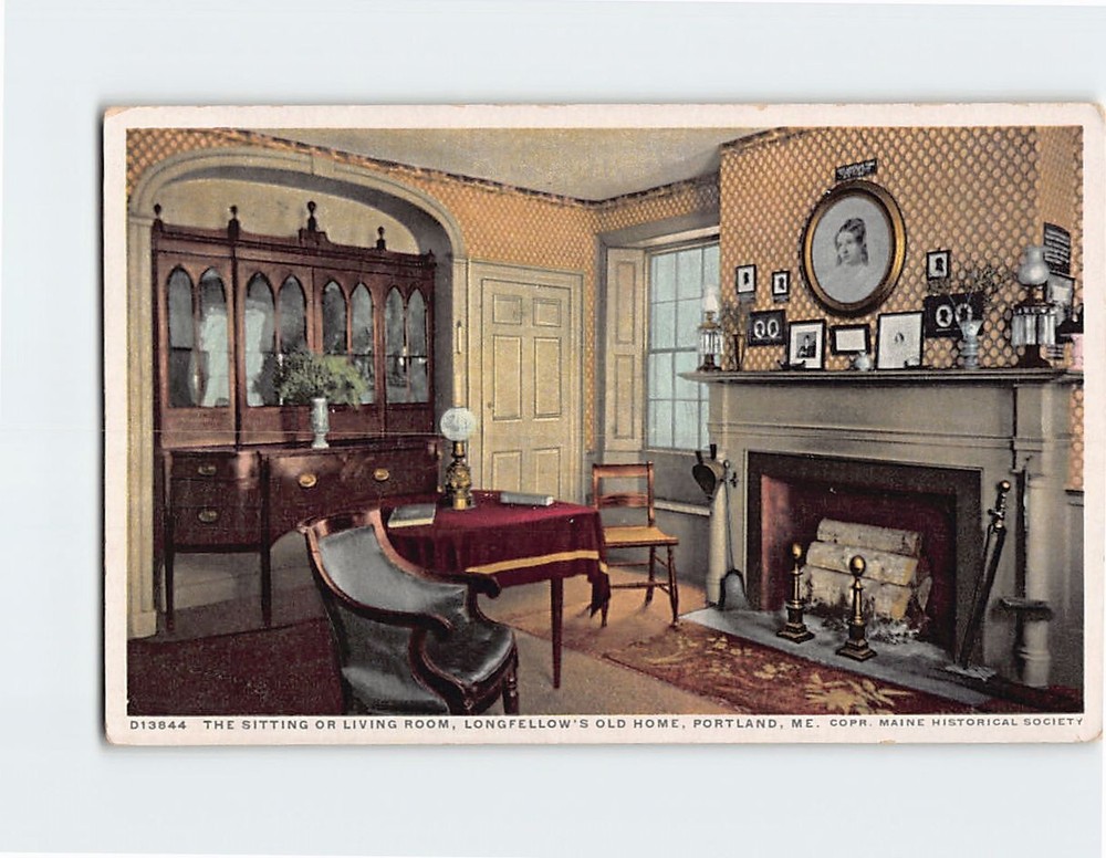 Postcard The Sitting Living Room Longfellow's Old Home Portland Maine
