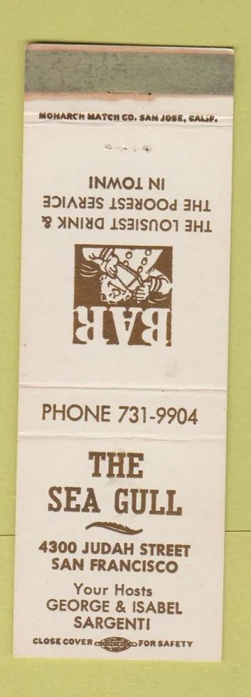 Matchbook Cover - The Sea Gull San Francisco CA WORN