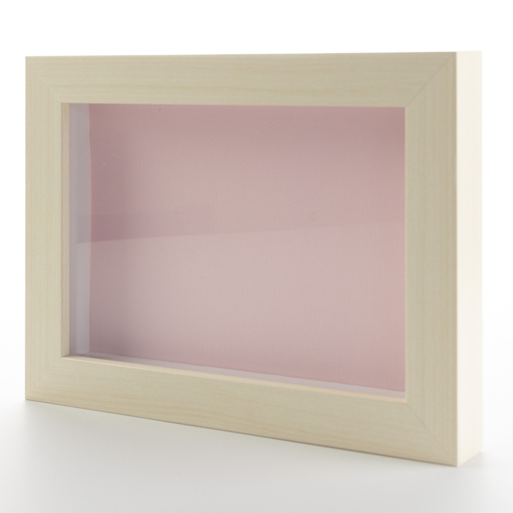 White 6x8 Wood Shadow Box with Pink Acid-Free Backing 5/8 Depth