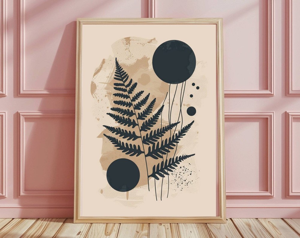 Large Beige Minimalist Japandi Wall Art Boho Botanical Print Gift For Plant