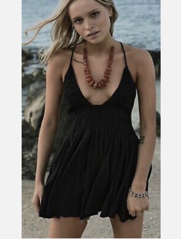 Free People Forever Favorite Mini Dress Size L Black