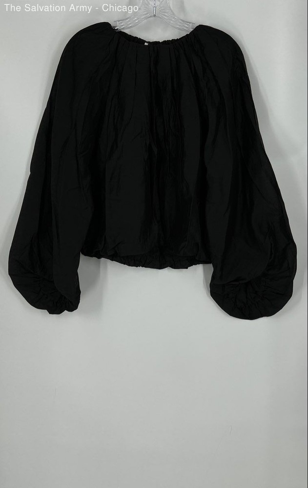 COS Womens Black Regular Fit Long Sleeve Crew Neck Pullover Blouse Top Size 36