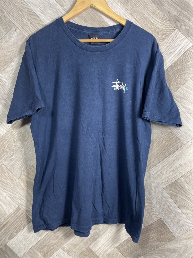 Stussy Vintage Logo T-Shirt Navy Blue Graphic Logo Streetwear Casual Tee Large
