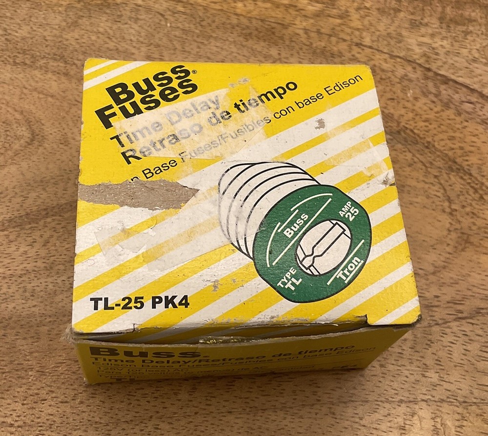 Buss TL-25PK4 25 Amp Time Delay Edison Base Plug Fuses Vintage