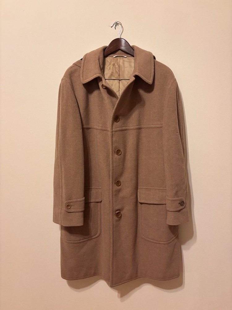 Canali for bloomingdales tan hooded wool angora cashgora overcoat 44 R *
