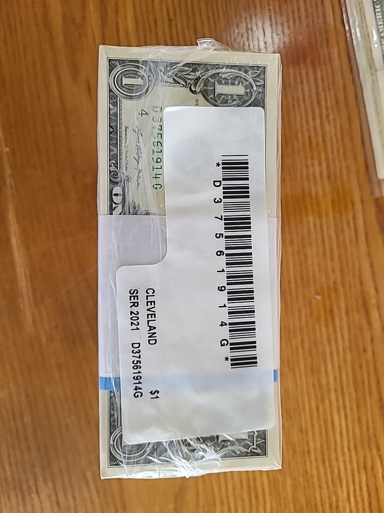 ‼️100 Uncirculated $1 Dollar Bills. Pristine BEP Straps. 2021 Cleveland.