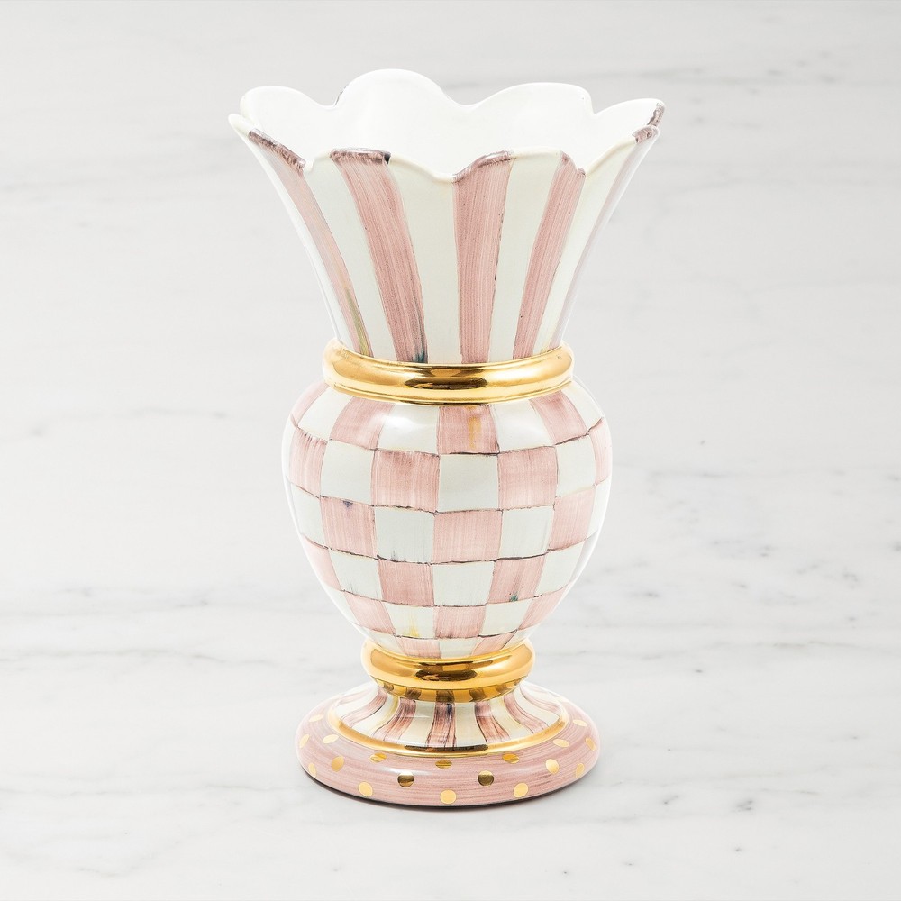 MacKenzie-Childs Rosy Check Ceramic Great Vase - No Import Fees
