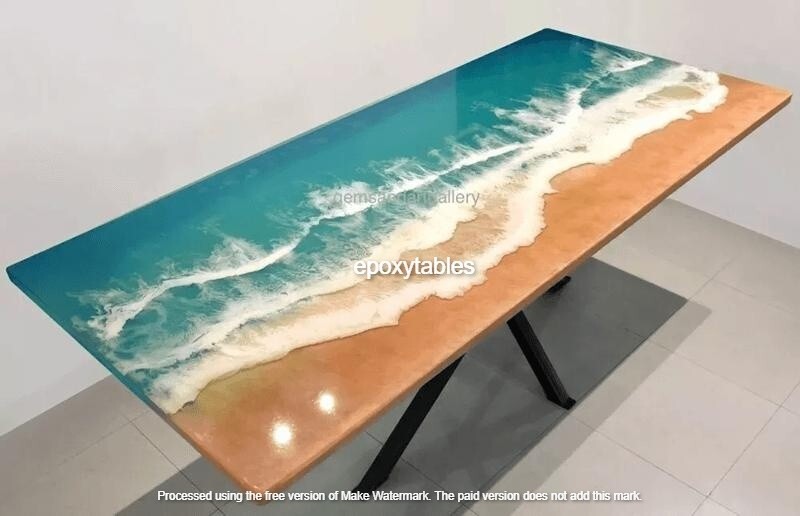 48-Inch Epoxy Resin Wave Dining Table with Acacia Wood for Home or Cafeteria-image
