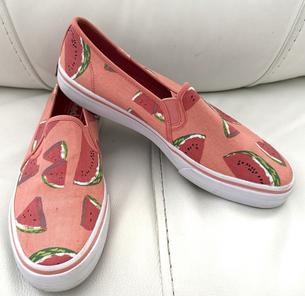 NIB-KEDS Women Size 9 Double Decker Slip Canvas Fruit Light Coral Sneakers-B300