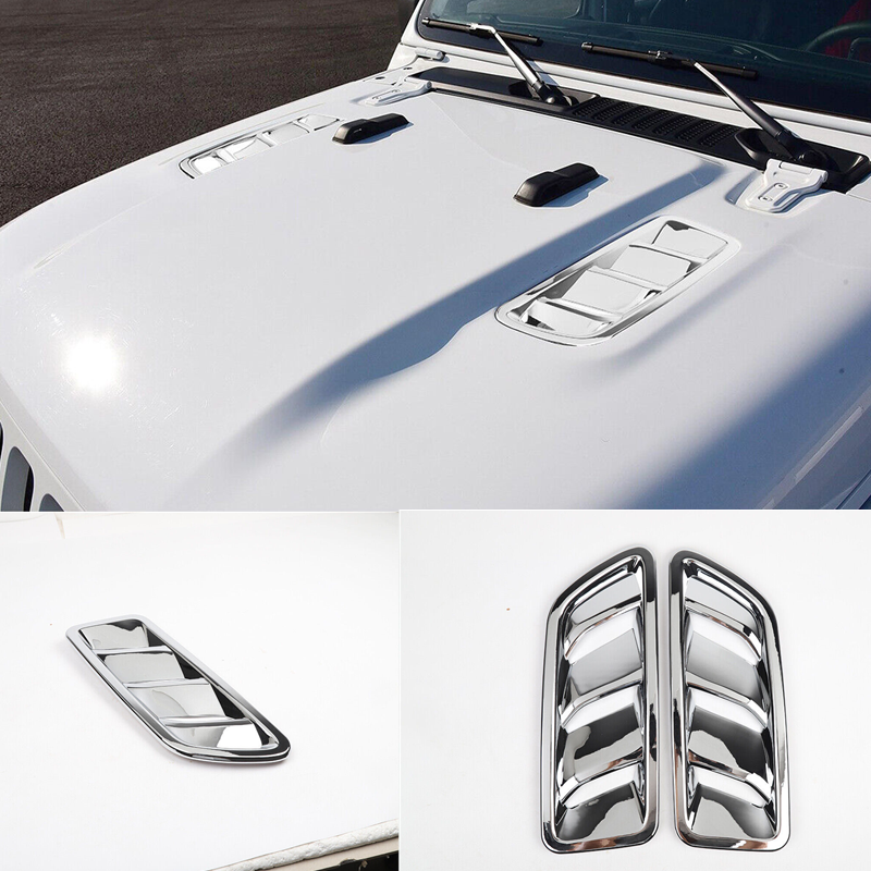 Chrome ABS Hood Scoop Air Vent Cover Trim Bezel For Jeep Wrangler JL/JT 2018-23