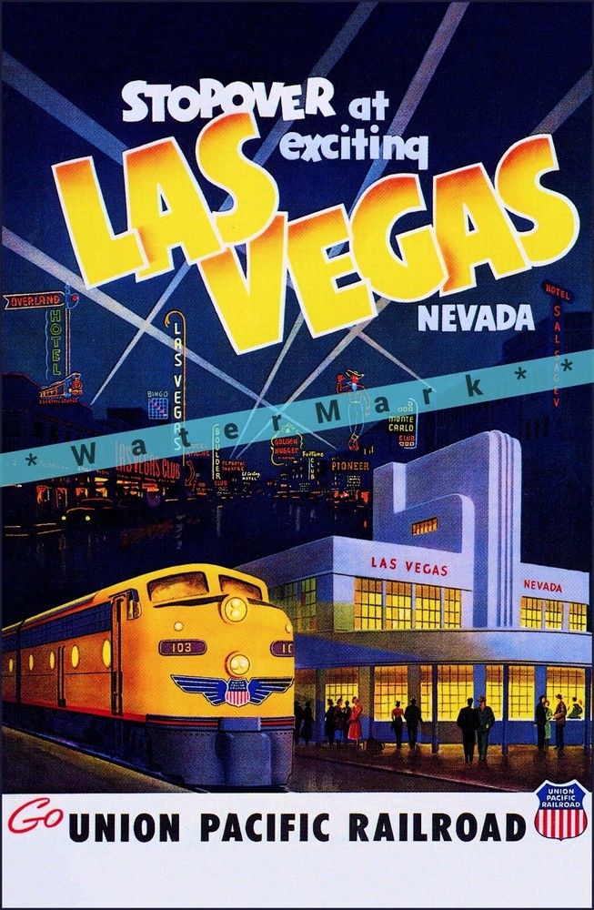 Las Vegas Nevada 1950 Union Pacific Railroad  Vintage Poster Print Retro Art