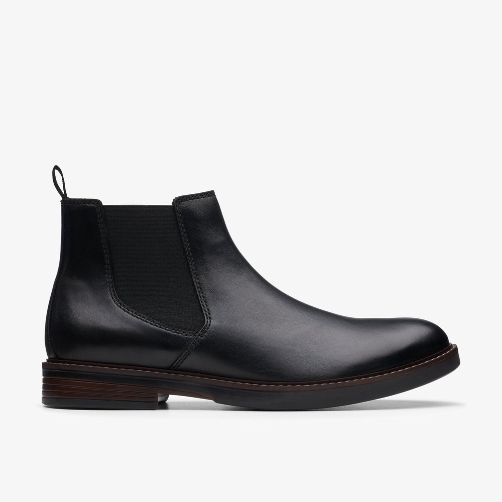Clarks Mens Paulson Up Black Leather Ankle Boots,Chelsea Boots Leather Casual