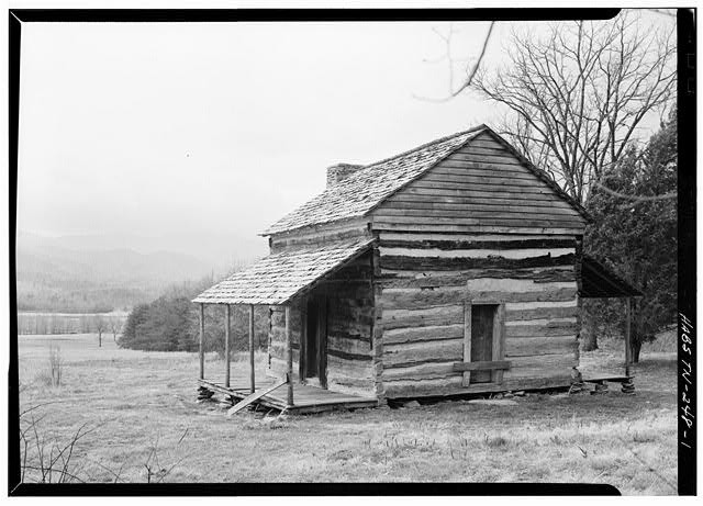 1. PERSPECTIVE VIEW EAST FRONT SOUTH SIDE - John Oliver Cabin, Townsend, Blount