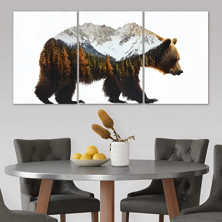 3pcs Arctic Grizzly Bear Triptych Metal Print  Ready to Hang Art