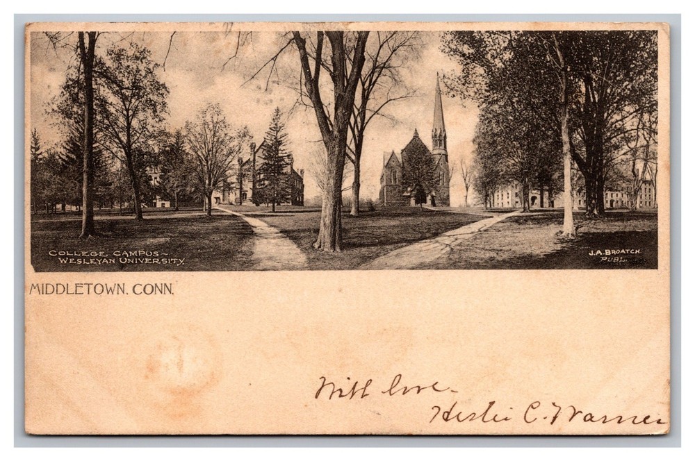 Middletown CT College Campus Wesleyan University Posted 1906 UDB Postcard