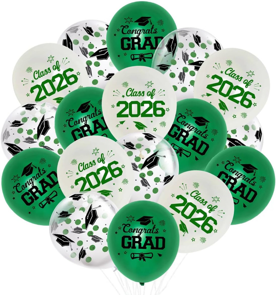 36 Pieces 12 Inches Graduation Party Latex Balloons Green White, Class of 2026 C