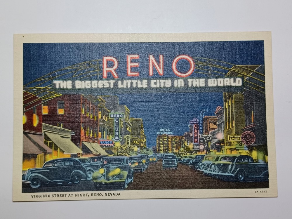 Postcard Reno Virginia Street At Night Nevada Biggest Little City In The World