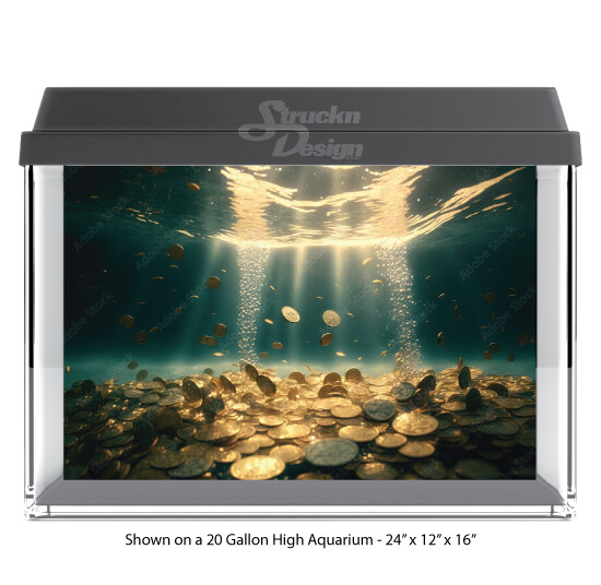 Sunken Gold Coin Treasure Polyester Aquarium Background for Fish Tanks