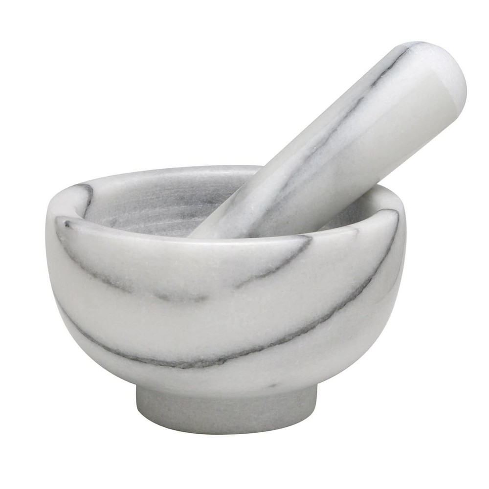 HIC Kitchen Mortar and Pestle Spice Herb Grinder 4-Inch, Traditional, Marble