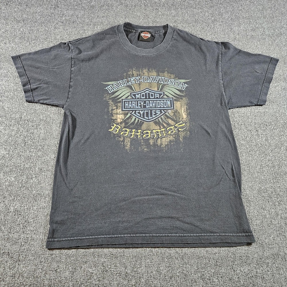 Harley-Davidson Bahamas Shirt Mens Large Black Skull Pirate Graphic Biker Tee