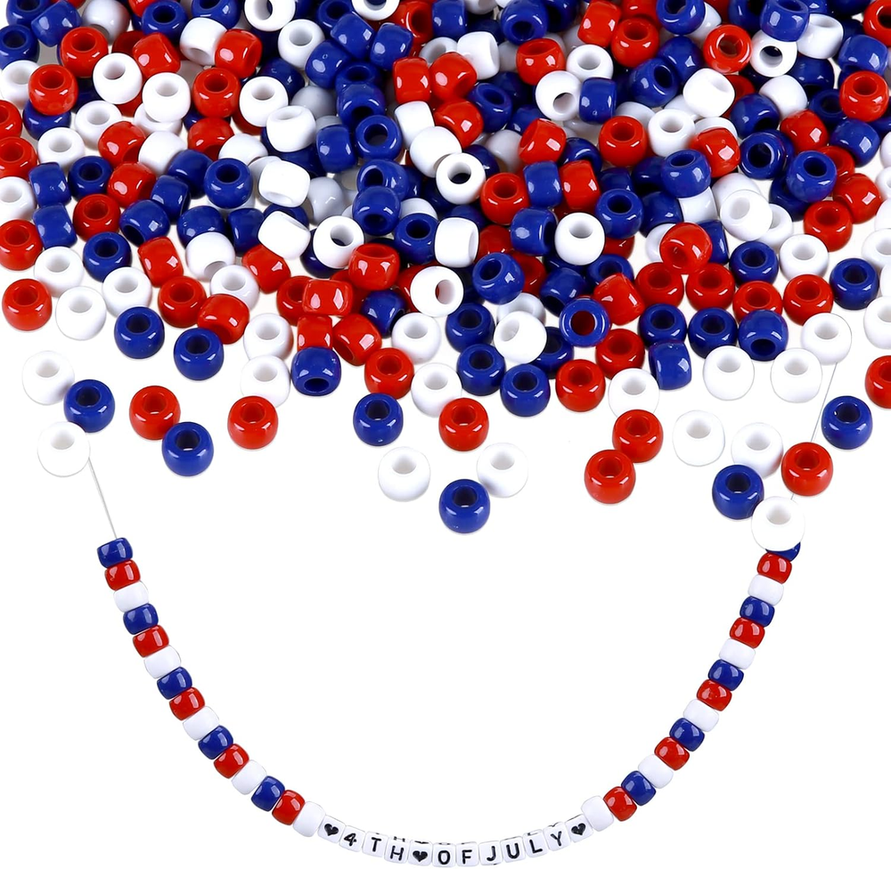 4th of July Patriotic Beaded Ornament Kit with 1000 Pony Beads for DIY Crafts