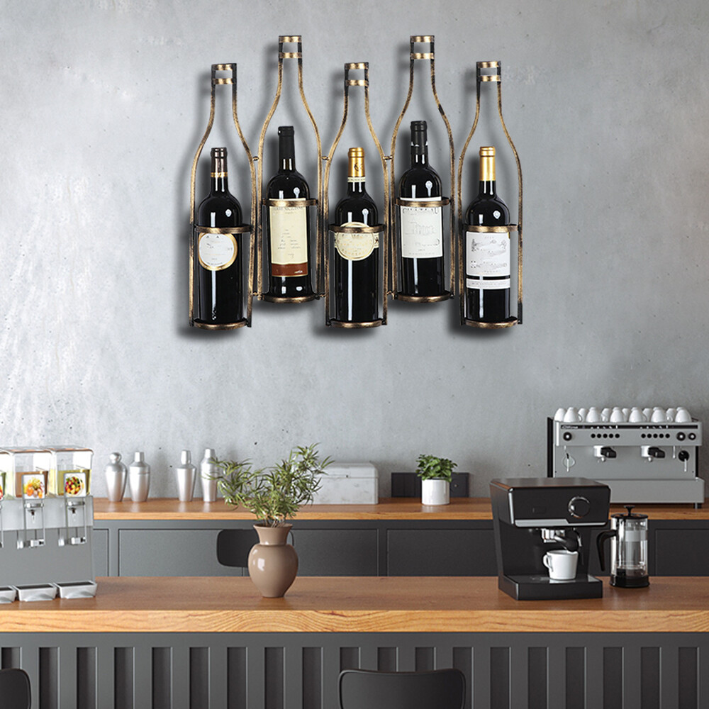 Wall Mounted Wine Rack Holds 5 Bottles for Kitchen Bar Storage Display