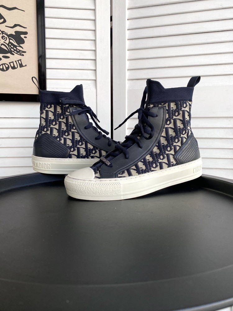 DIOR Blue Walk'n'Dior High Top Leather & Fabric Sneakers US 8