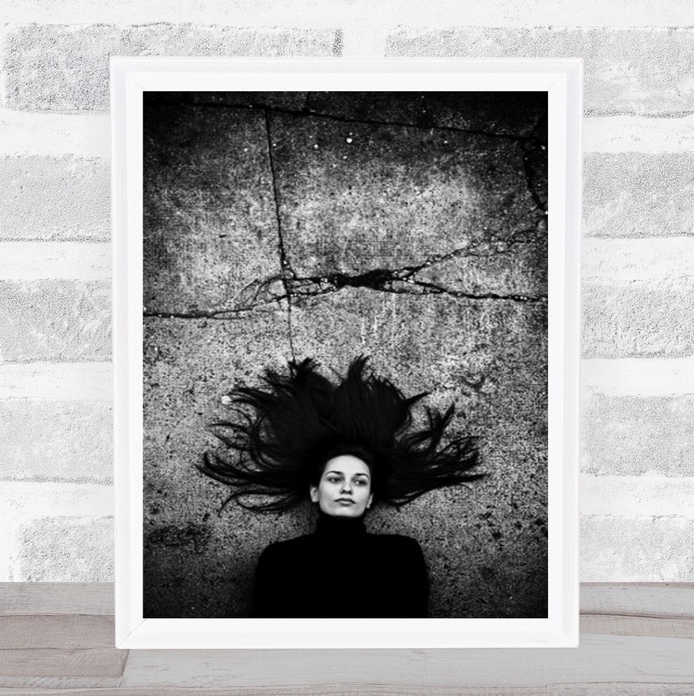 Silvia Portrait Hair Crack Pavement Person Imotski B&W Croatia Wall Art Print