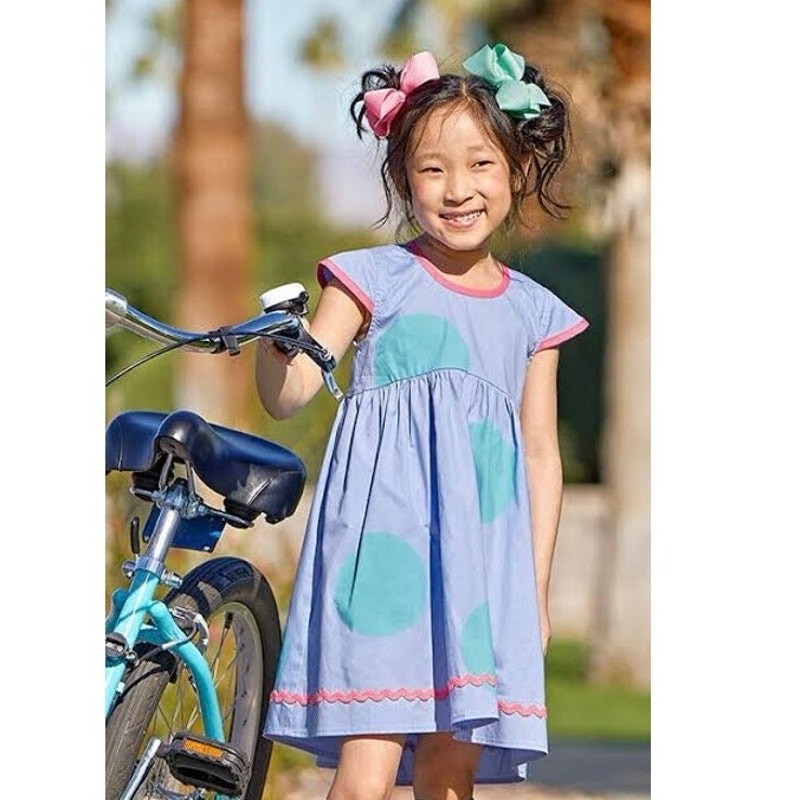 NWT Matilda Jane Kitty Dress Sz.10 Blue Polka Dot  Periwinkle Pink Trim