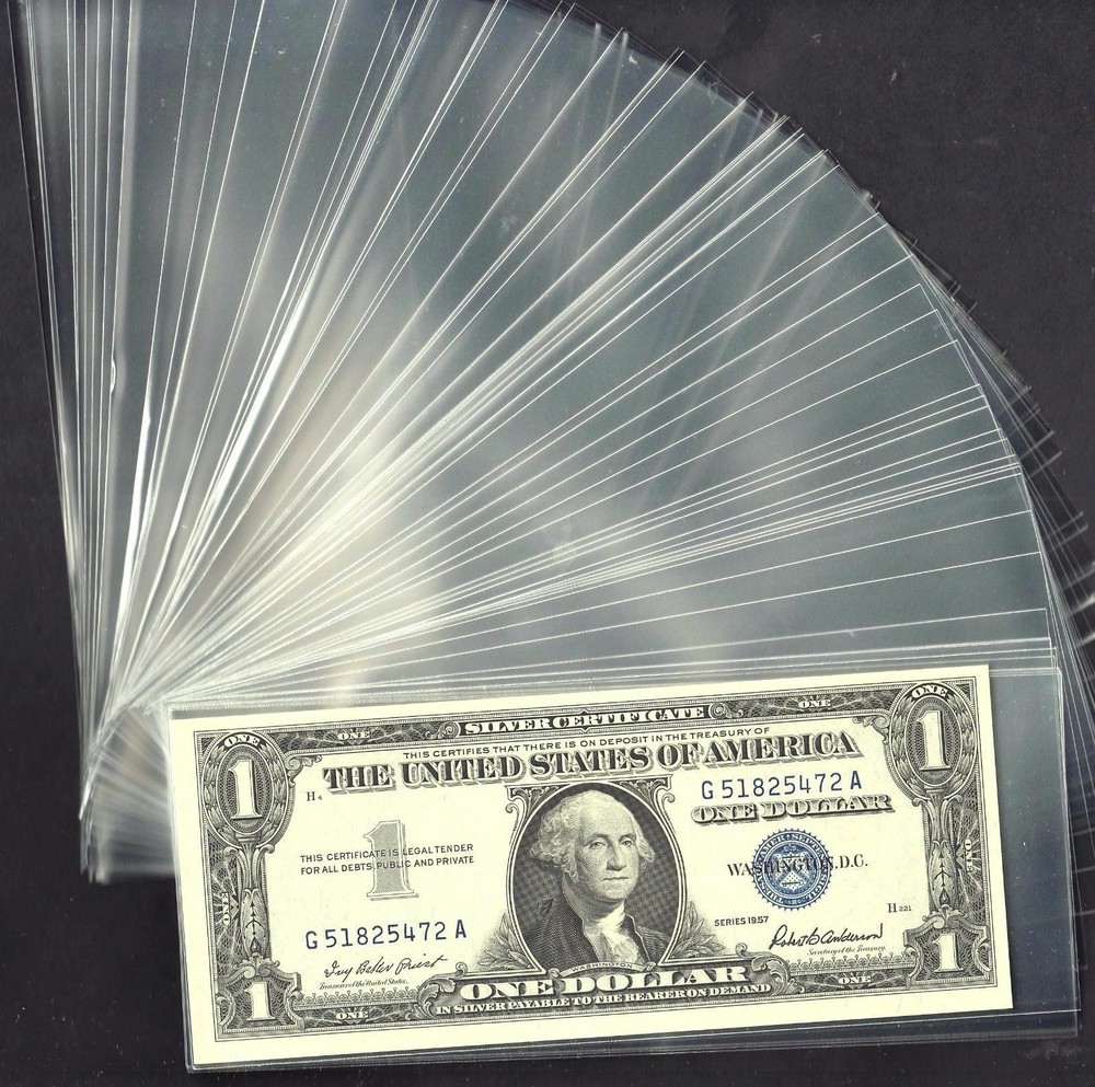 100 X Money Bag Storage Protect World/US Currency Banknotes Clear Soft Sleeves
