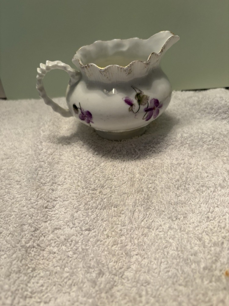 Vintage Royal Sealy Creamer bowl from Japan w/purple Flowers,Gold Trim.9.5”tall.