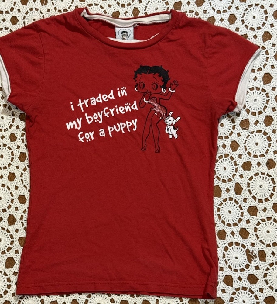 Betty Boop Baby Tee SM Red Y2K Retro I traded in my boyfriend for a puppy
