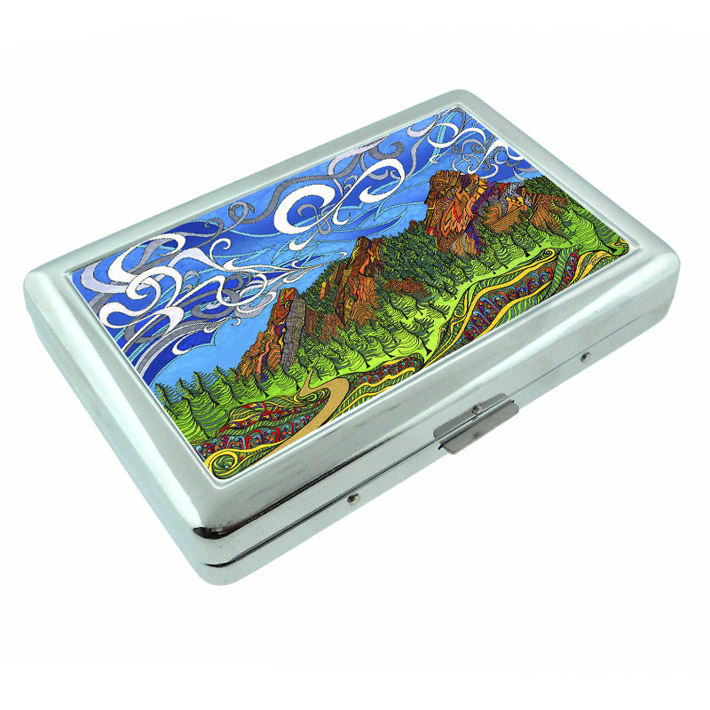 Abstract Landscape Em1 Silver Metal Cigarette Case RFID Protection Wallet