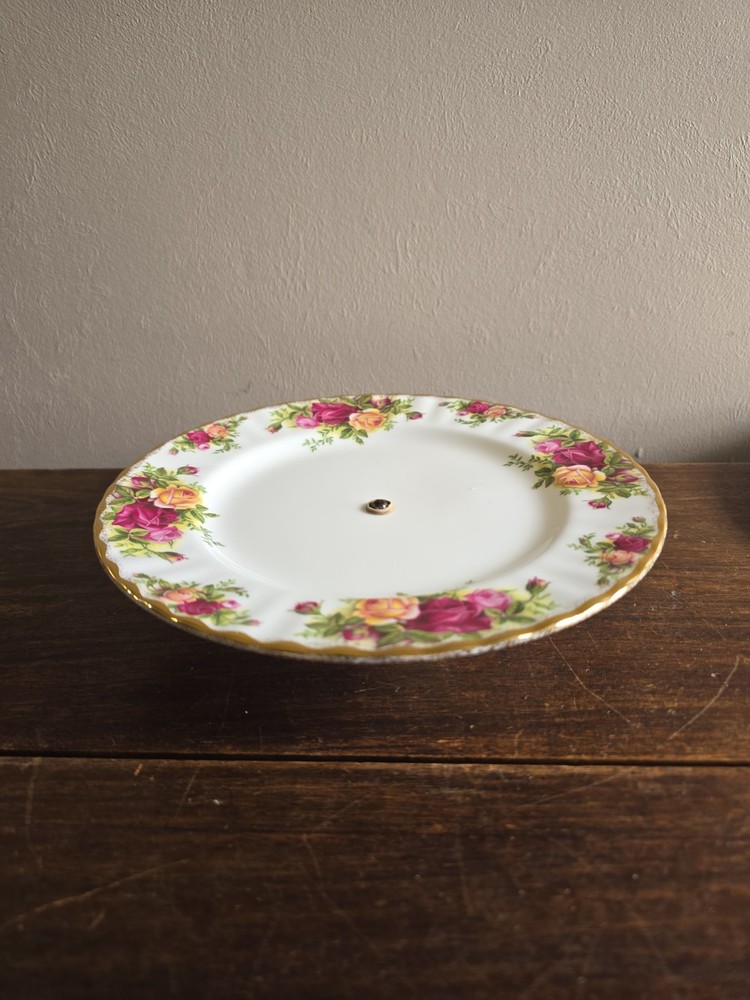 VTG Royal Albert Old Country Roses Bone China Serving Plate W/Metal Pedestal