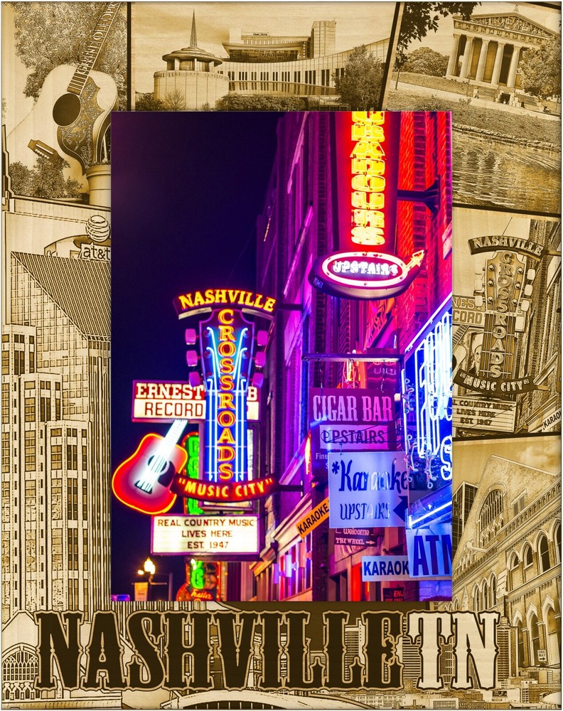 Nashville Tennessee Laser Engraved Wood Picture Frame Portrait (4 x 6)