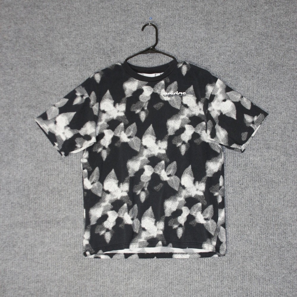 Adidas Abstract Print T Shirt Mens M Black White Trefoil Logo Graphic Tee-image