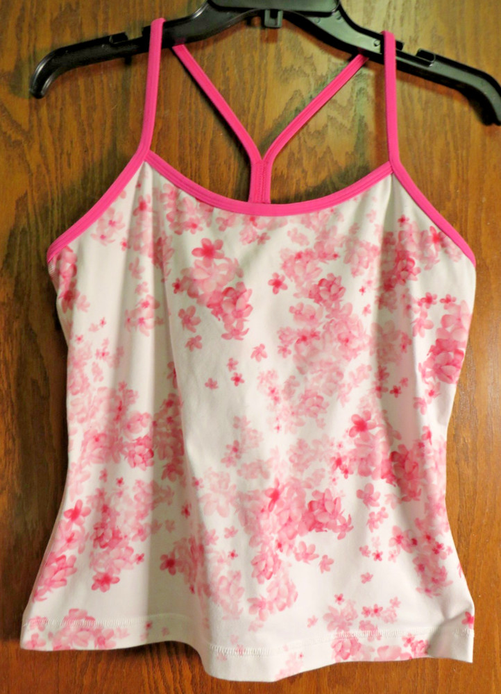Lululemon 10 Power Y Tank Frangipani Hot Pink White Floral EUC! Cute!