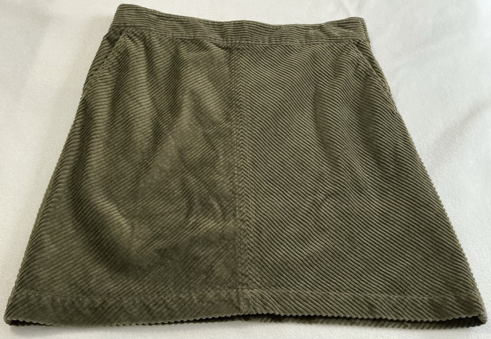 Talbots Cotton Corduroy Hunter Green Side Zip Pockets Preppy Short Skirt Size 14