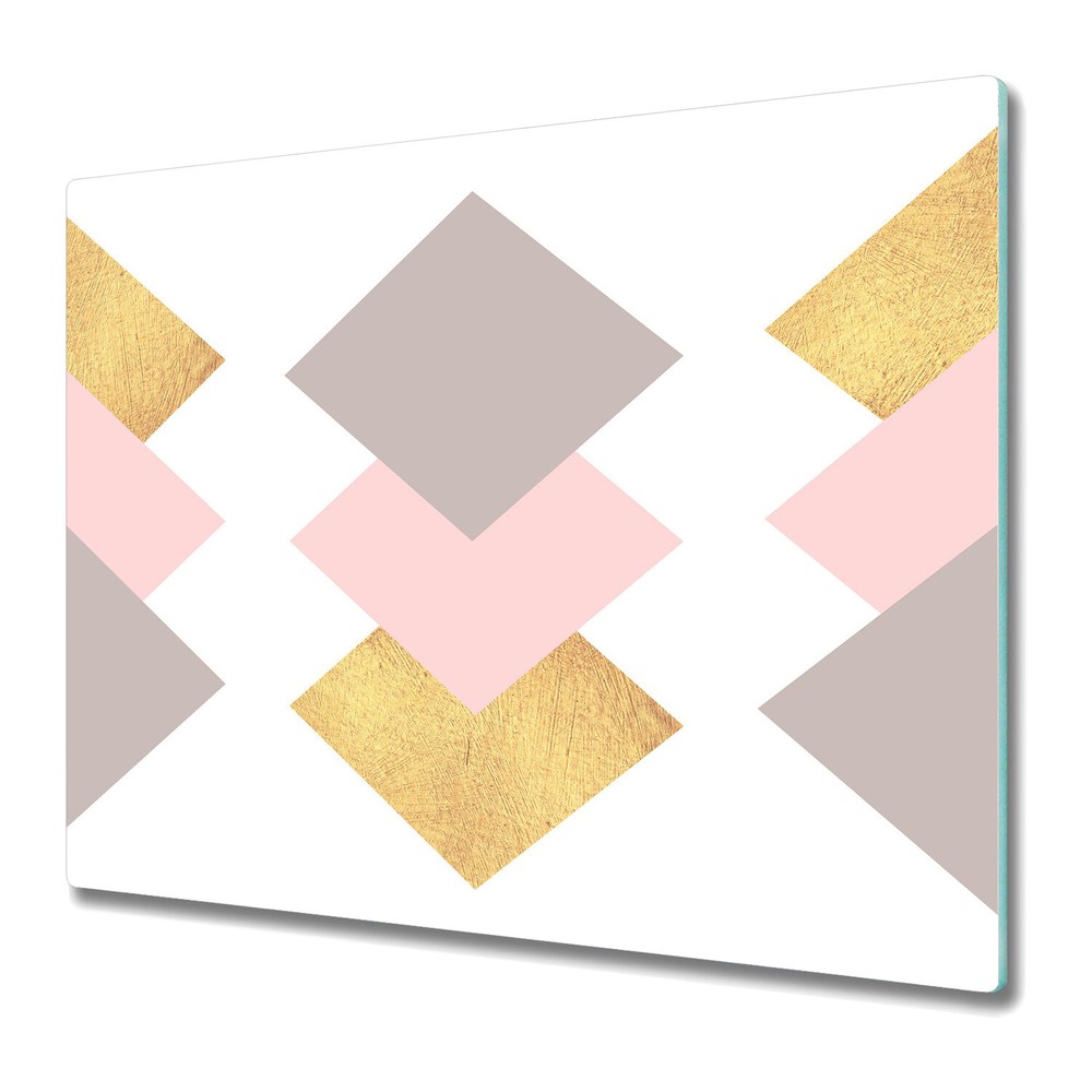 Tempered Glass Chopping Cutting Board Gold Squares Modern Minimalistic 60x52