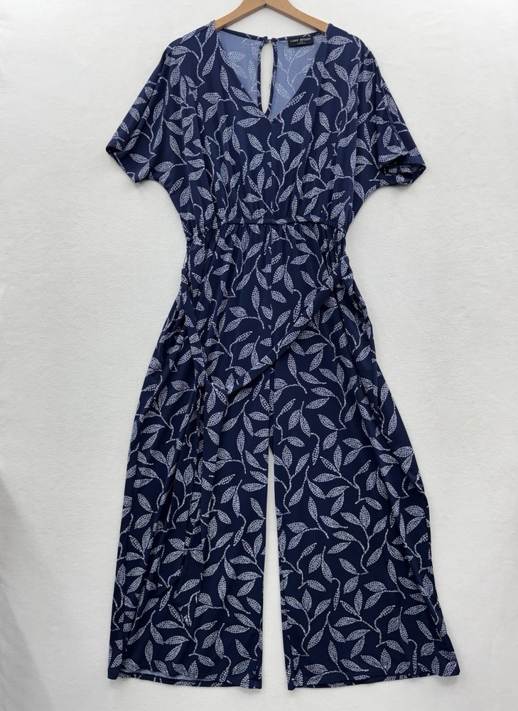 Lane Bryant Women’s 14/16 Blue Floral V-Neck Wide Leg Jumpsuit