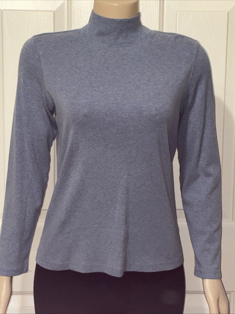 Pendleton Women’s Medium Blue Mock Neck Long Sleeve Shirt Cotton Top (mc)