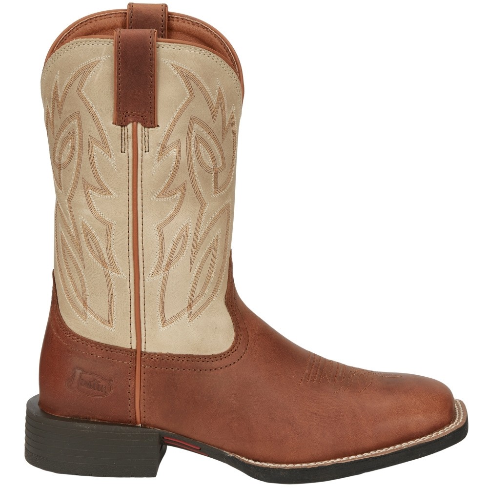 Justin Boots Canter 11 Inch Water Buffalo Square Toe Cowboy Boots with Embroidered Detail