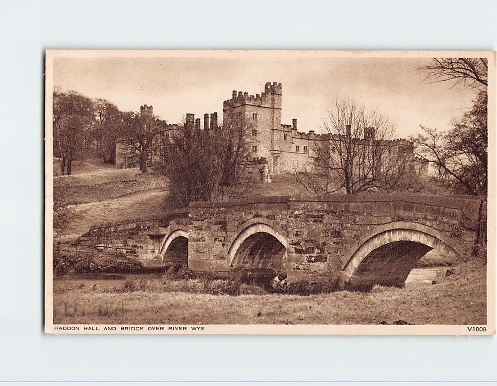 Postcard Haddon Hall And Bridge Over River Wye Bakewell England