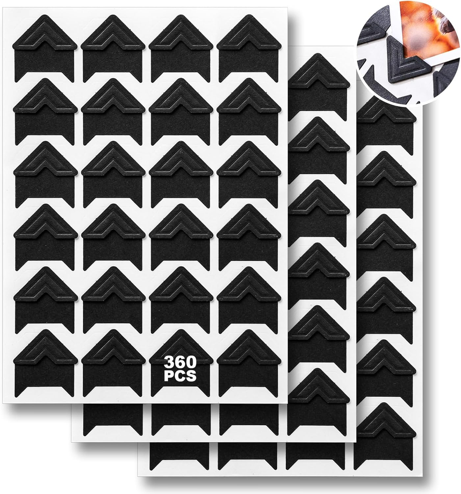 360 Pcs Photo Corners Self Adhesive, Scrapbooking Photo Mounting Corners, Black
