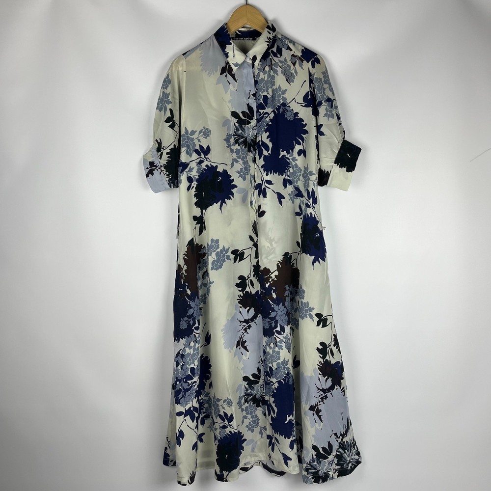 Hannes Roether Floral Print Maxi Dress Size S M 100% Cupro Silk-Like Feel Luxury