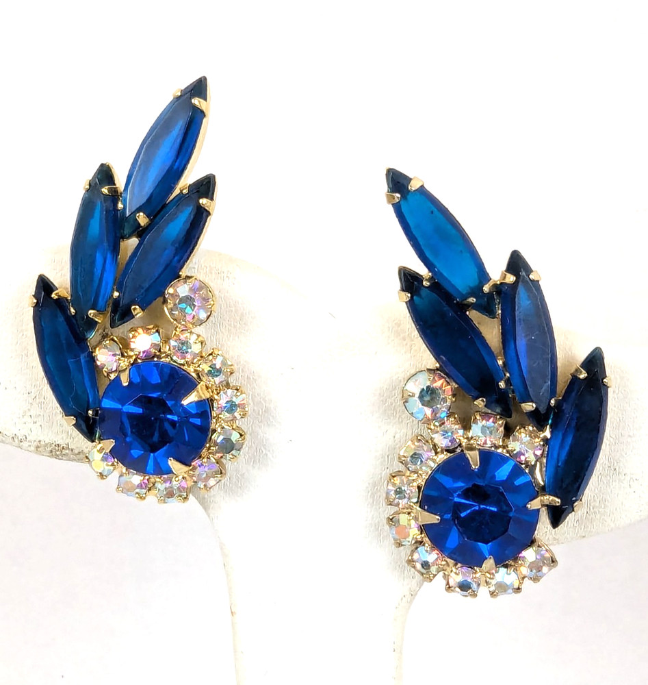Juliana Verified Blue Navette AB Rhinestone Clip Earrings Ref. # 5196