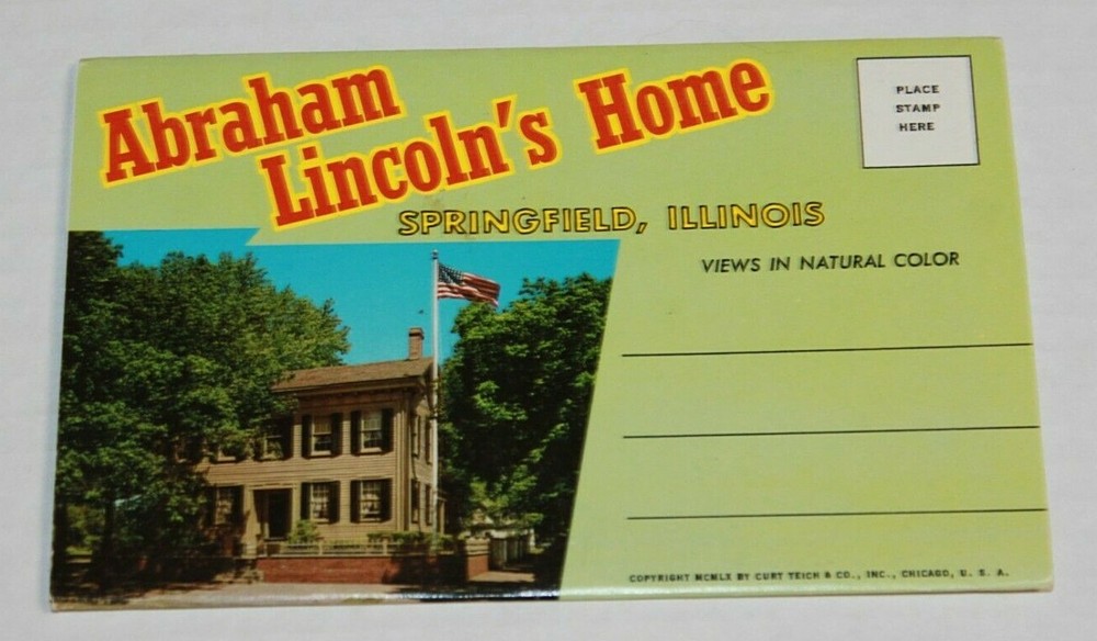 Vintage Postcard Folder Abraham Lincoln's Home Springfield, IL