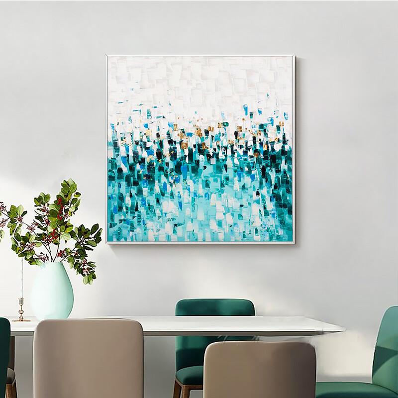 Landscape Hand painted Oil Painting Lake Water Blue Hanging Painting Living Room