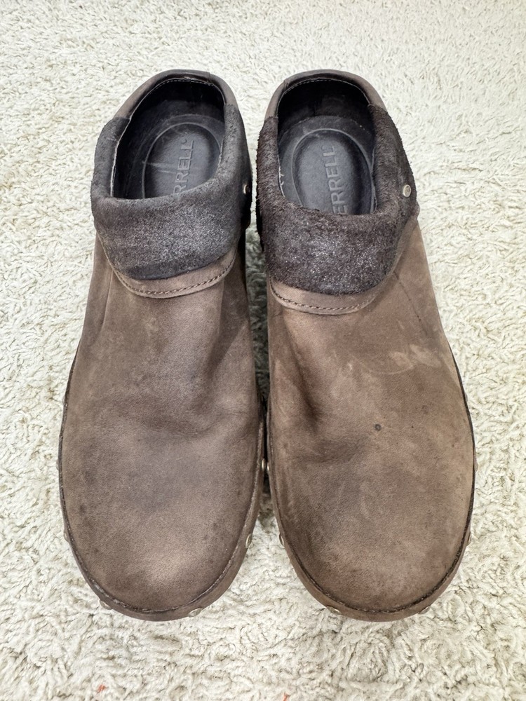Merrell Luxe Wrap Clogs Slip On Brown Leather Performance Clogs Size 9 Studded